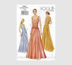 7585 VOGUE BIAS / TIED HALTER TOP, EVENING FLARE FLOOR SKIRT LENGTHS PATTERN 6-10,12-16 uncut choice
